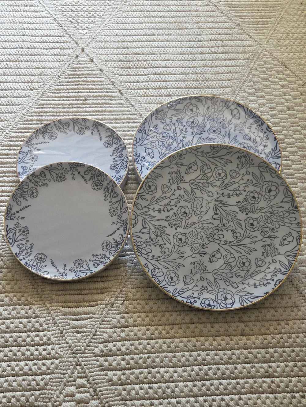 Celebrate It Blue Floral Dinner Plate Set with Gold Trim